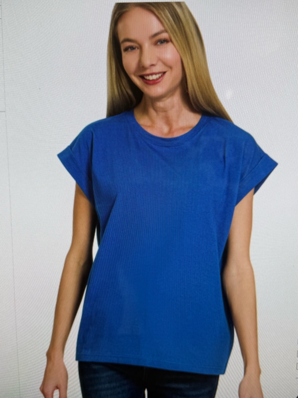 Z1 CBLUE Zenana Round Neck Folded Short Sleeve T-Shirt Various Sizes